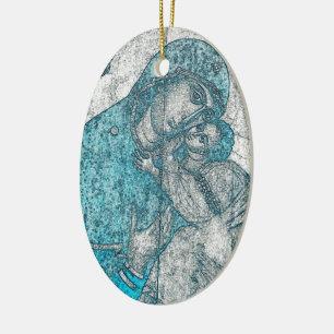 Virgin Mary Baby Jesus Angel Portrait Vintage Blue Ceramic Ornament