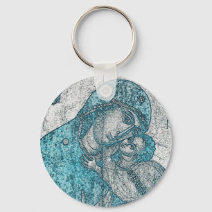 Virgin Mary Baby Jesus Angel Portrait Vintage Blue Keychain