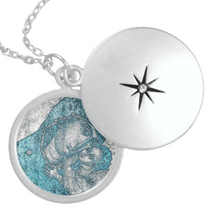 Virgin Mary Baby Jesus Angel Portrait Vintage Blue Locket Necklace