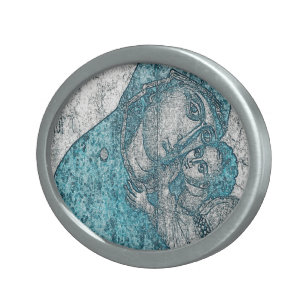 Virgin Mary Baby Jesus Angel Portrait Vintage Blue Oval Belt Buckle