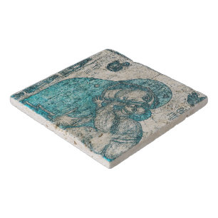 Virgin Mary Baby Jesus Angel Portrait Vintage Blue Trivet