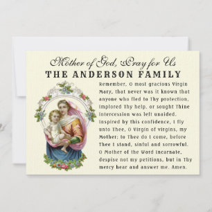 Virgin Mary Baby Jesus Catholic Memorare Prayer Card
