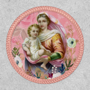 Virgin Mary Baby Jesus Floral Religious Patch