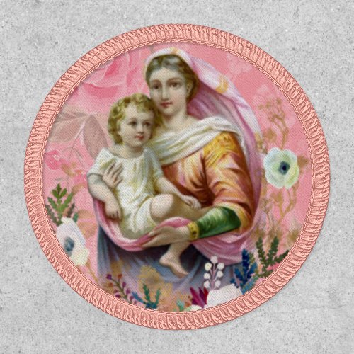 Virgin Mary Baby Jesus Floral Religious Patch