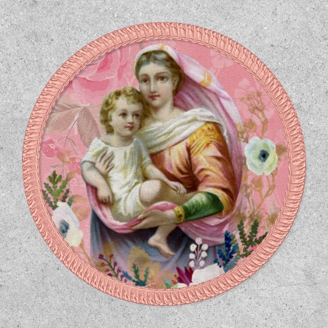 Virgin Mary Baby Jesus Floral Religious Patch (Front)
