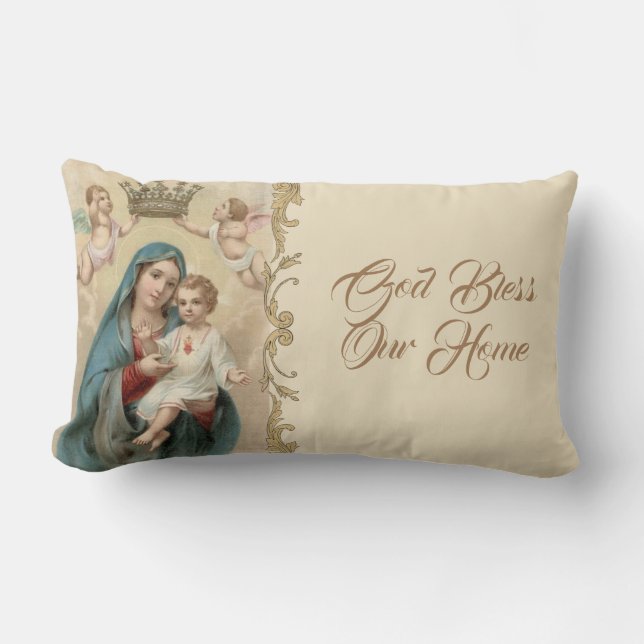 Virgin Mary Baby Jesus Gold Decor Lumbar Pillow (Front)