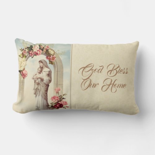 Virgin Mary Baby Jesus Gold Decor on Lumbar Pillow