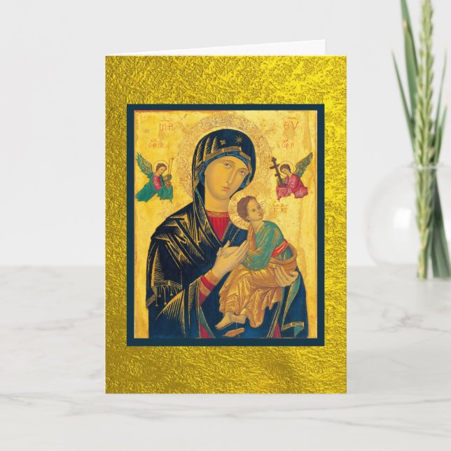 Virgin Mary & Baby Jesus Icon on Gold Card (Front)