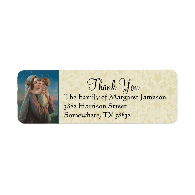 Virgin Mary Baby Jesus Lace Sympathy Condolence Label (Front)