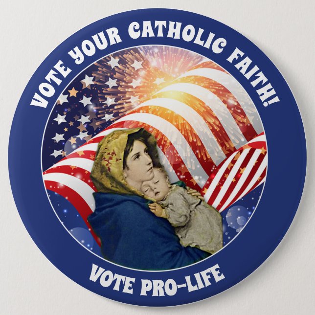 Virgin Mary Baby Jesus Prolife American Flag Button (Front)