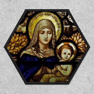 Virgin Mary Baby Jesus Religious Stained Glass Patch
