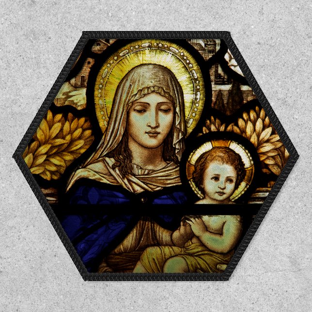 Virgin Mary  Baby Jesus Religious Stained Glass Patch (Front)