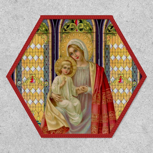 Virgin Mary  Baby Jesus Religious Stained Glass Patch (Front)
