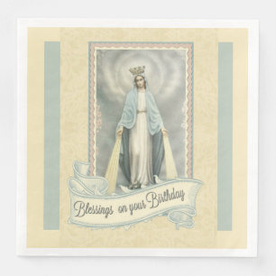 Virgin Mary Birthday Blessings Lace Ecru White Paper Dinner Napkins