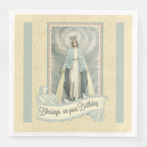 Virgin Mary Birthday Blessings Lace Ecru White Paper Dinner Napkins