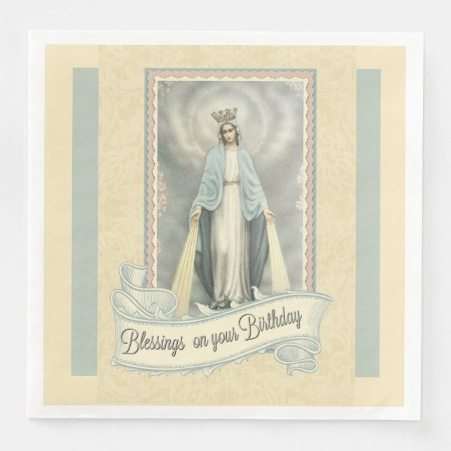 Virgin Mary Birthday Blessings Lace Ecru White Paper Dinner Napkins (Front)