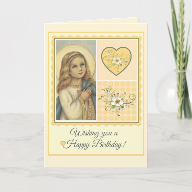 Virgin Mary Birthday Hearts & Flowers Card (Front)
