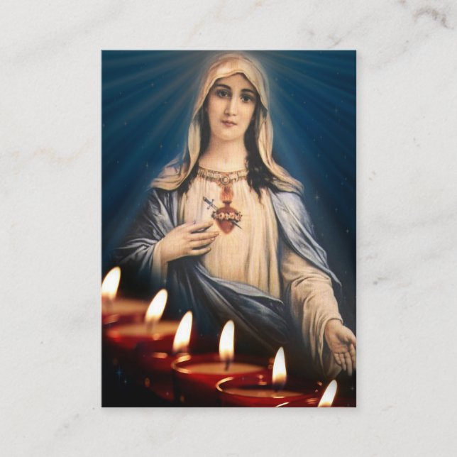 Virgin Mary Blessed Lit Candles Prayer Holy Cards (Front)