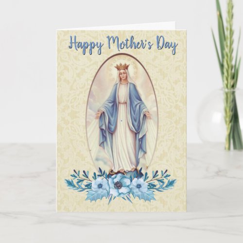 Virgin Mary  Blue Floral Swag   Mothers Day Card