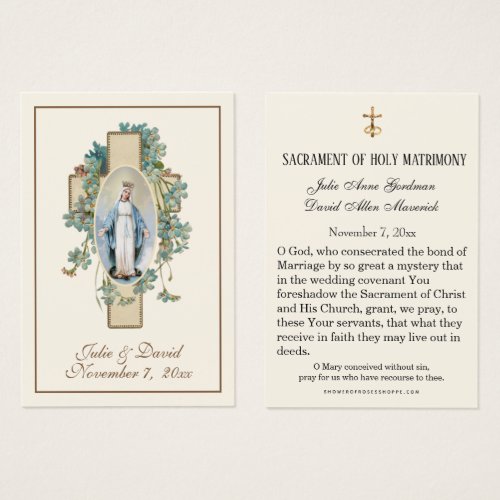 Virgin Mary Blue Floral Wedding Favor Card 