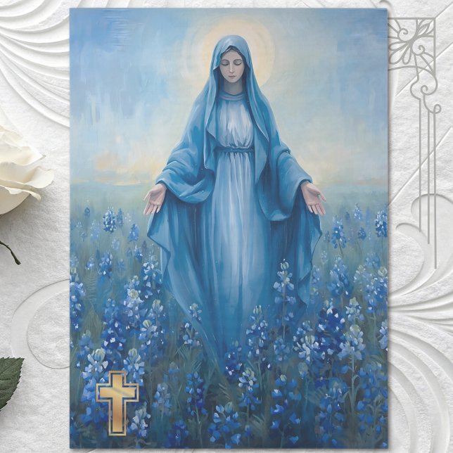VIrgin Mary Blue Flowers Decoupage  Tissue Paper (Creator Uploaded)