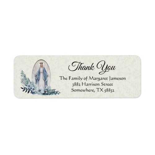 Virgin Mary Blue Flowers  Lace Label