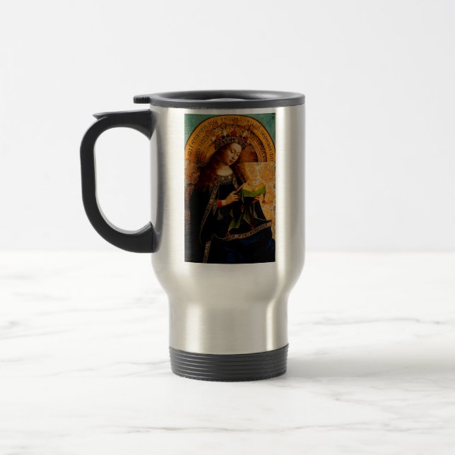 Virgin Mary by Jan van Eyck Travel Mug (Left)