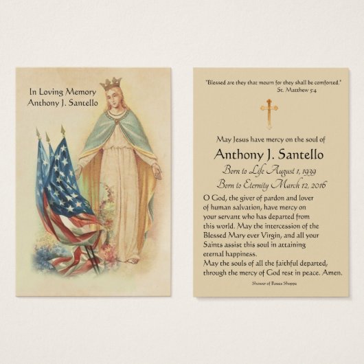 Virgin Mary Catholic Flags Funeral Holy Card (Front & Back)