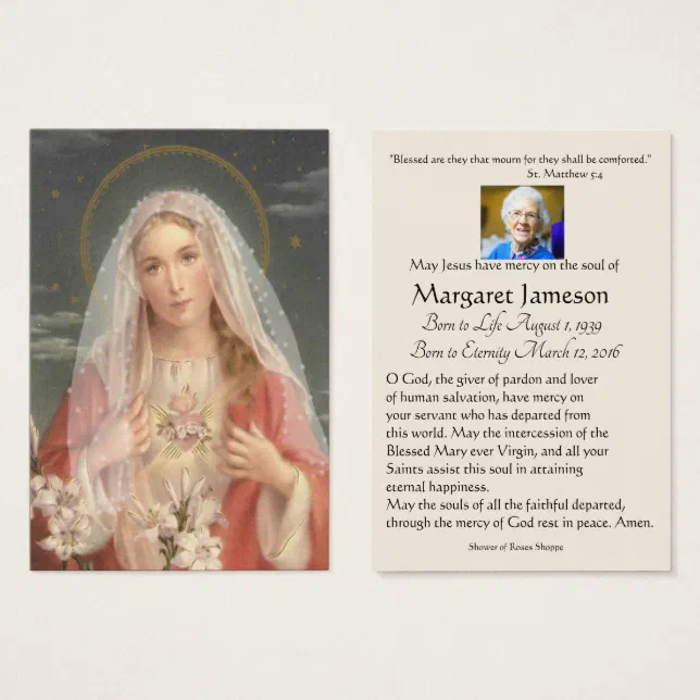 Virgin Mary Catholic Funeral Memorial Holy Card - | Zazzle