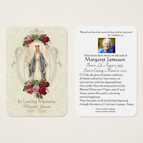 Virgin Mary Catholic Funeral Memorial Holy Card _