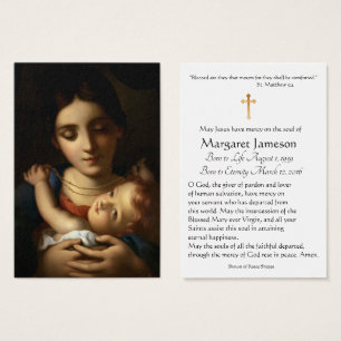 Virgin Mary Catholic Funeral Memorial Holy Card -
