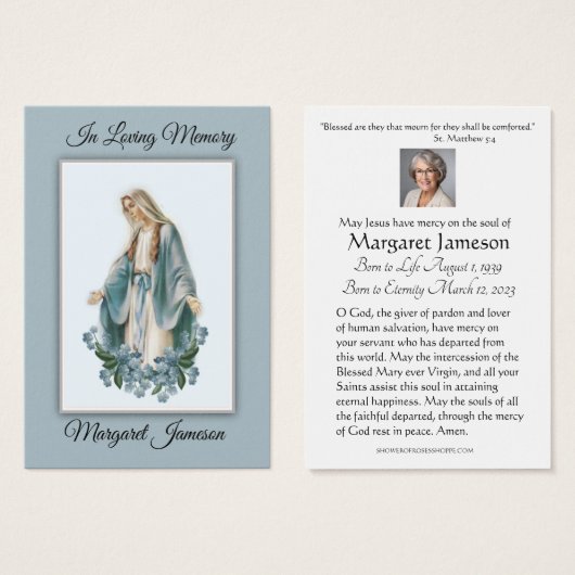 Virgin Mary Catholic Funeral Memorial Holy Card - (Front & Back)