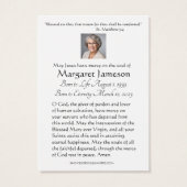 Virgin Mary Catholic Funeral Memorial Holy Card - (Back)