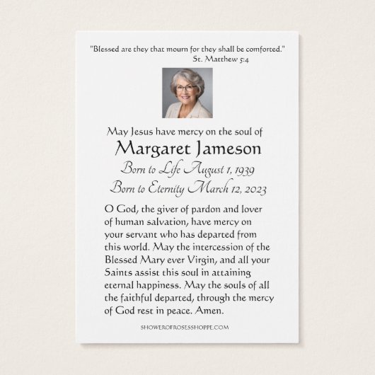 Virgin Mary Catholic Funeral Memorial Holy Card - (Back)