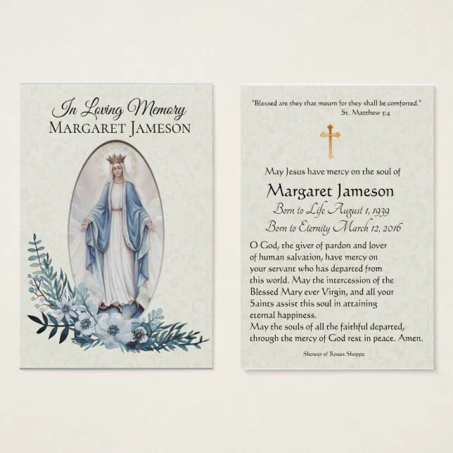 Virgin Mary Catholic Funeral Memorial Holy Card - | Zazzle