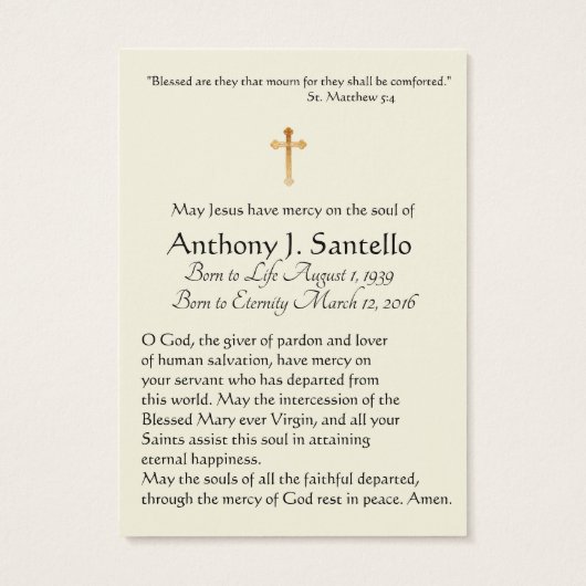 Virgin Mary Catholic Funeral Memorial Holy Card - (Back)