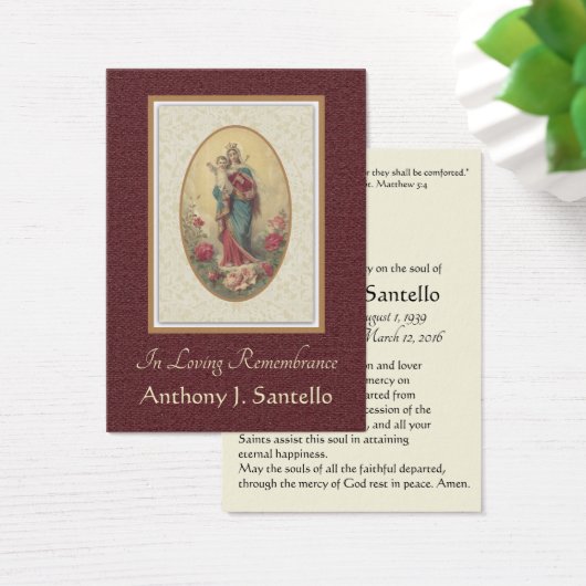 Virgin Mary Catholic Funeral Memorial Holy Card - (Desk)