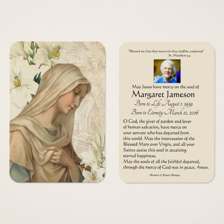 Virgin Mary Catholic Funeral Memorial Holy Card - | Zazzle