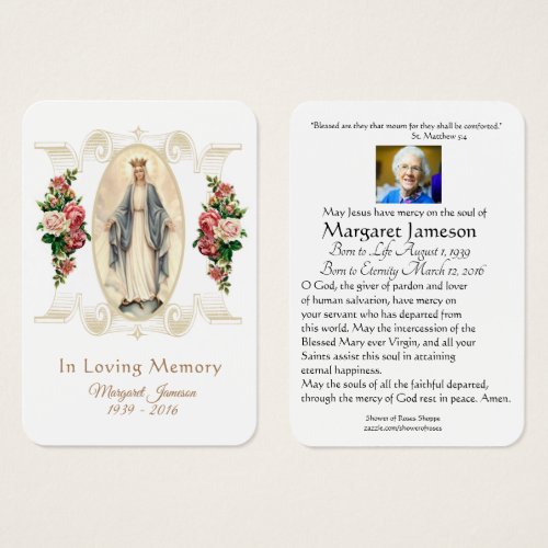 Virgin Mary Catholic Funeral Memorial Holy Card _