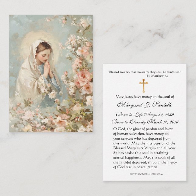 Virgin Mary Catholic Funeral Memorial Holy Card - (Front/Back)
