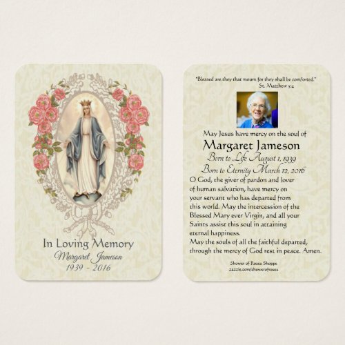 Virgin Mary Catholic Funeral Memorial Holy Card _