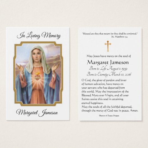 Virgin Mary Catholic Funeral Memorial Holy Card _