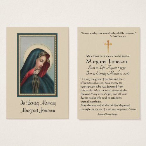 Virgin Mary Catholic Funeral Memorial Holy Card _