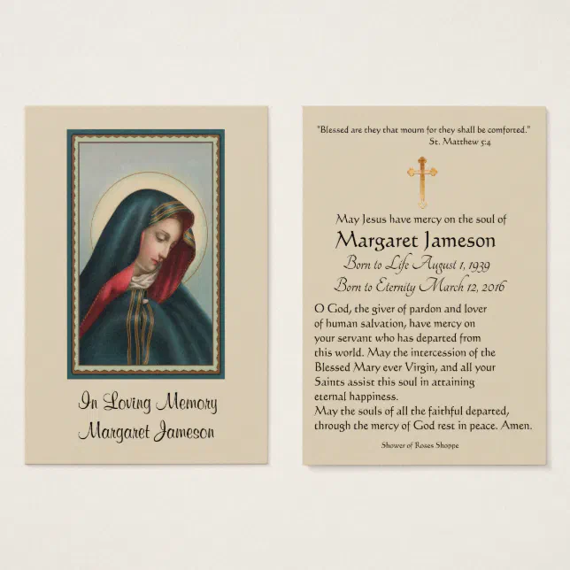 Virgin Mary Catholic Funeral Memorial Holy Card - | Zazzle