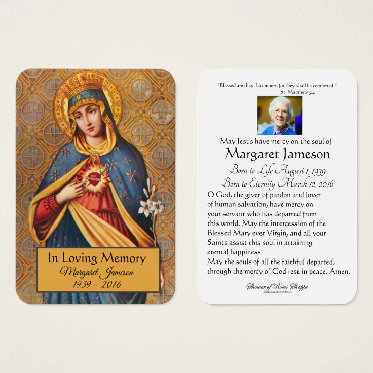 Virgin Mary Catholic Funeral Memorial Holy Card - | Zazzle