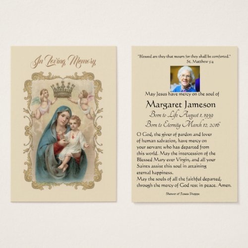 Virgin Mary  Catholic Funeral Memorial Holy Card _