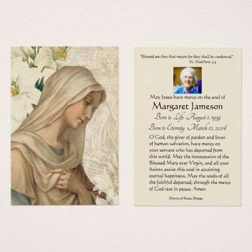 Virgin Mary Catholic Funeral Memorial Holy Card _