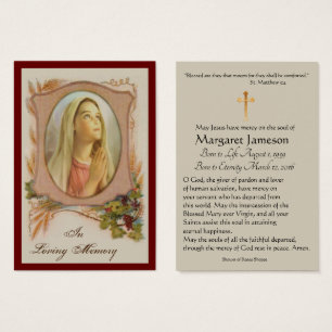 Virgin Mary Catholic Funeral Memorial Holy Card -