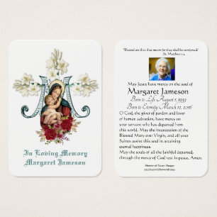Virgin Mary Catholic Funeral Memorial Holy Card -