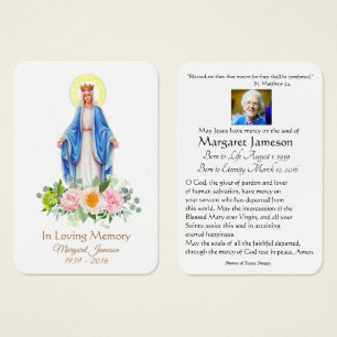 Virgin Mary Catholic Funeral Memorial Holy Card -
